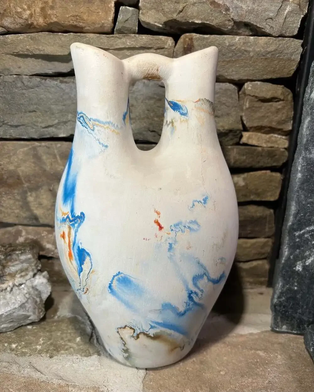 Vintage NEMADJI American Pottery Wedding Vase 11” Tall Blue Rust  made in USA